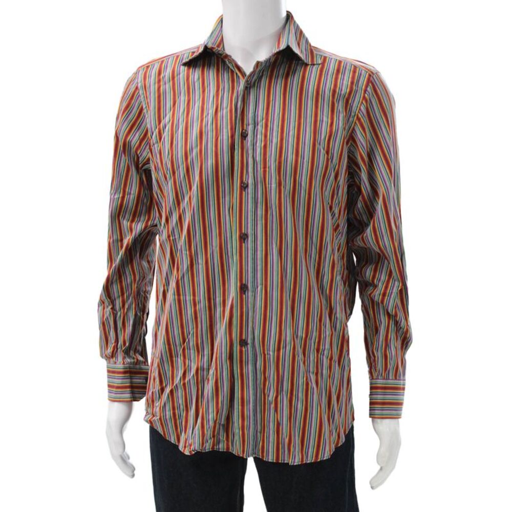 Etro Mens Buttoned Down Cotton Striped Long Sleeve Multicolor Size S